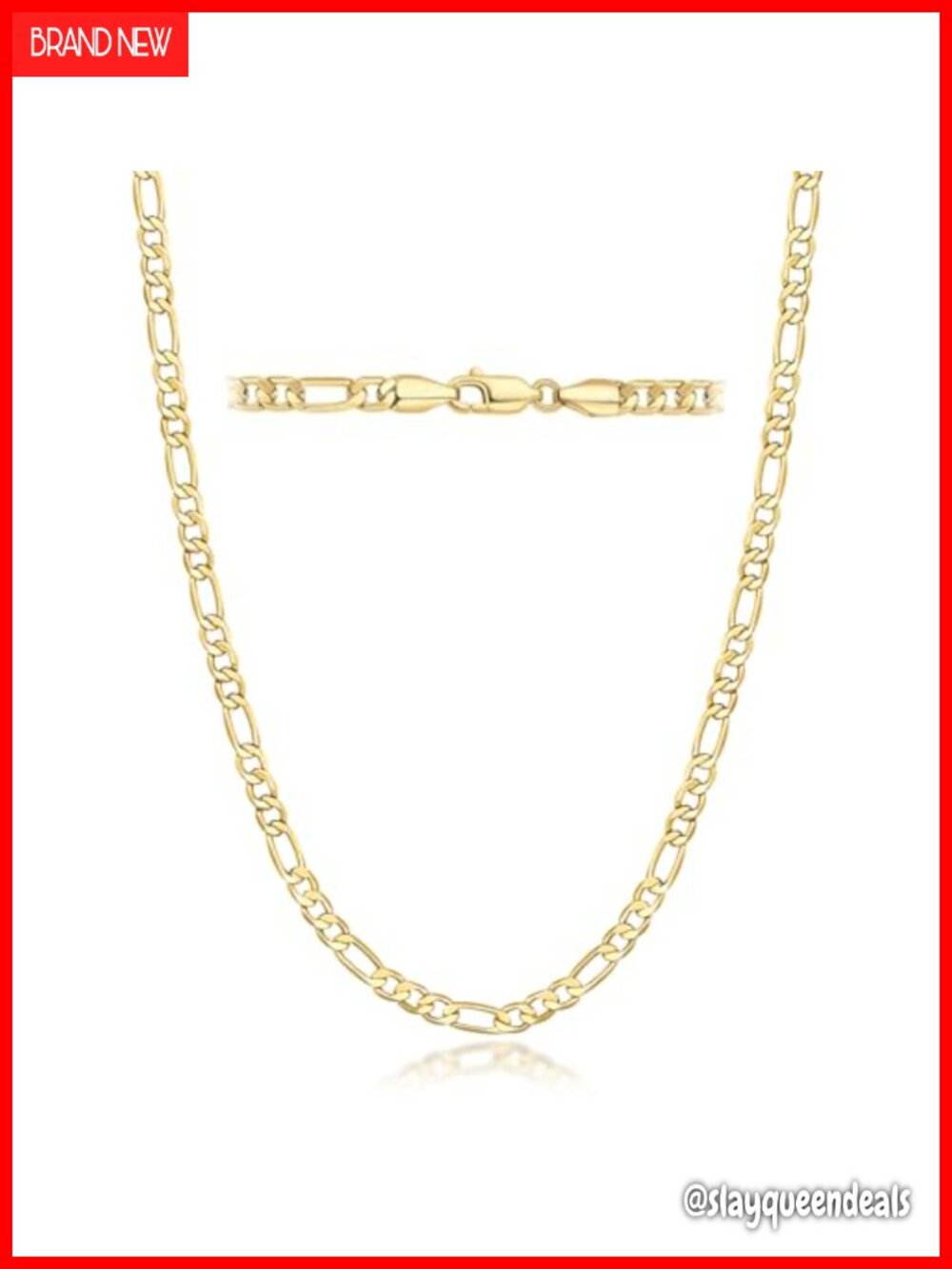 14K Gold Plated Figaro Chain Necklace Smooth Sleek Finish Women